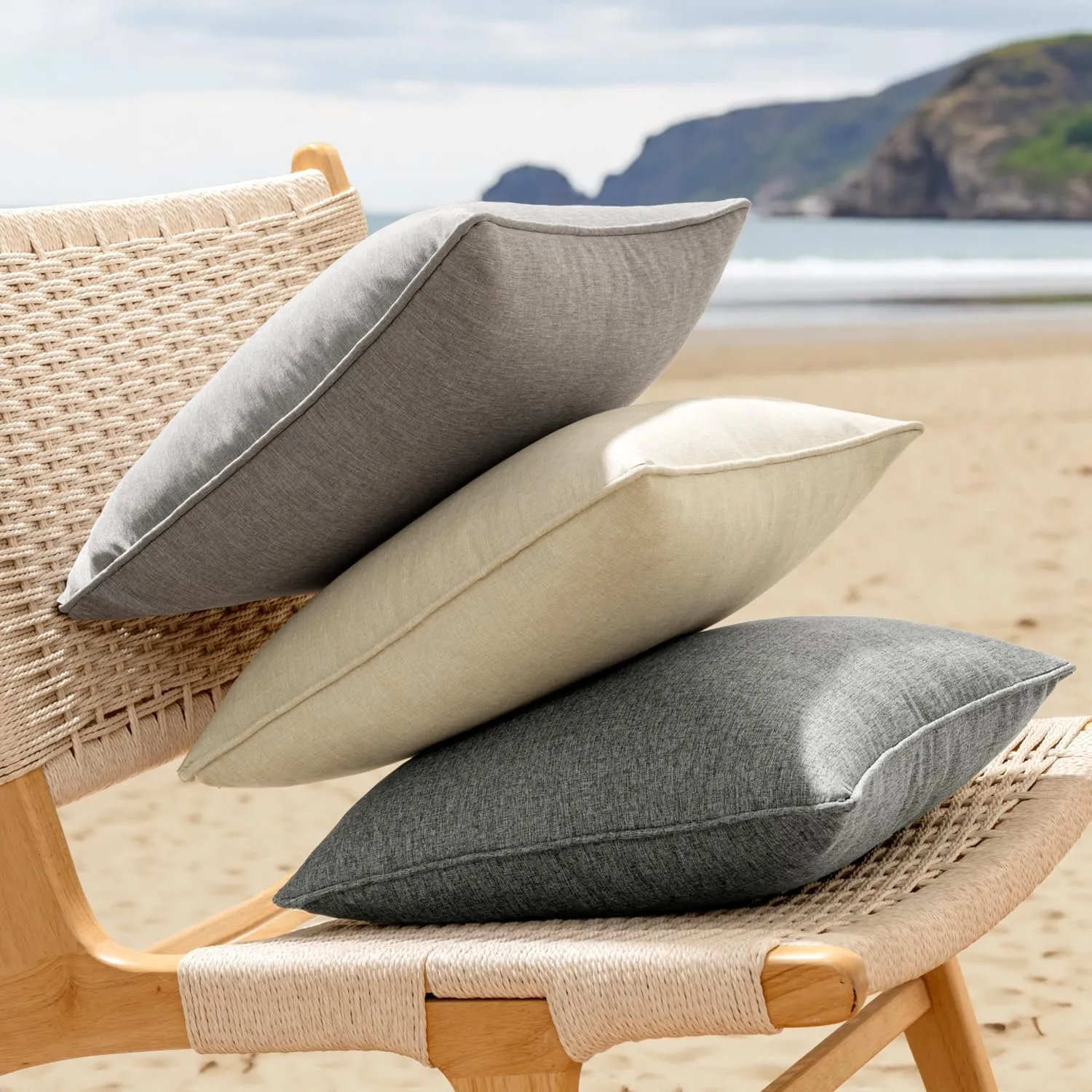 EMEMA Pack of 2 Decorative Outdoor Waterproof Throw Pillow Covers 20x20 Inch Solid Broadside Soft Outside Pillowcase Classic Cushion Cases for Patio Furniture Sunbrella for Balcony Decor Dark Gray
