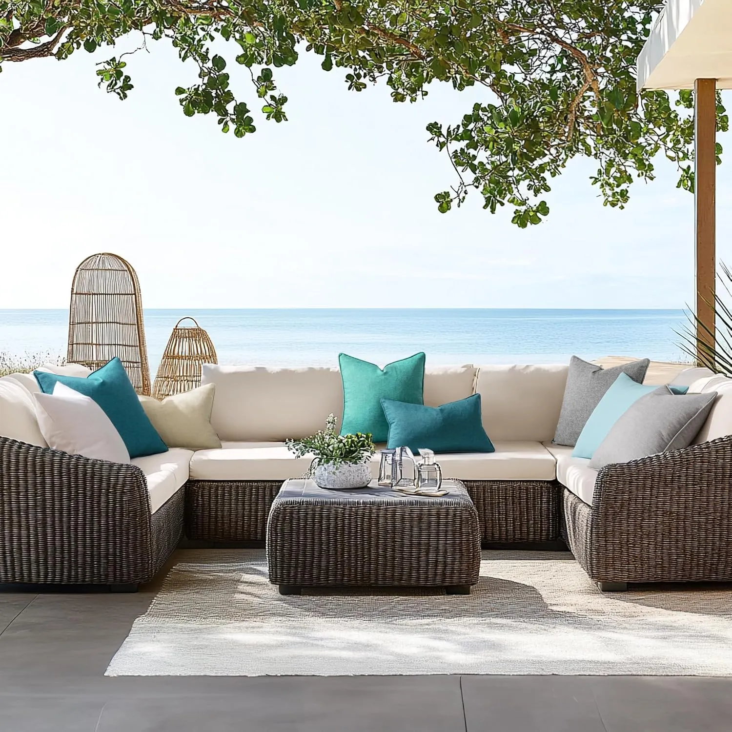 EMEMA Pack of 2 Decorative Outdoor Waterproof Throw Pillow Covers 20x20 Inch Solid Broadside Soft Outside Pillowcase Classic Cushion Cases for Patio Furniture Sunbrella for Balcony Decor Dark Gray