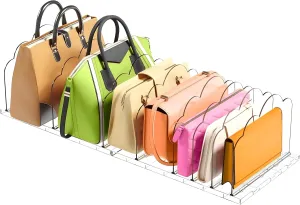 Emporzio Clear Adjustable Purse Organizer for Closet, Acrylic shelf divider for purse, Handbag Storage Organizer, Closet shelf dividers for Books, Cosmetics, Home and Office Storage Solutions