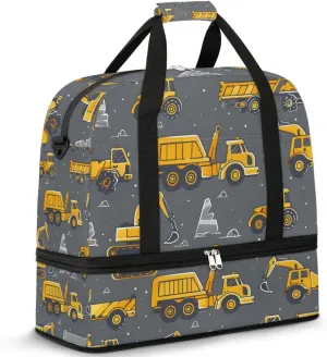 Engineering Vehicle Painted Travel Duffel Bag for Women Men Weekender Overnight Bag with Shoe Compartment Foldable Sports Gym Luggage Bag