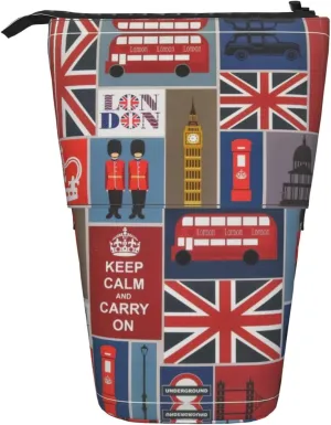 England Symbols Print Standing Pencil Pouch With Zipper Pencil Bag Pencil Case Organizer For Adult