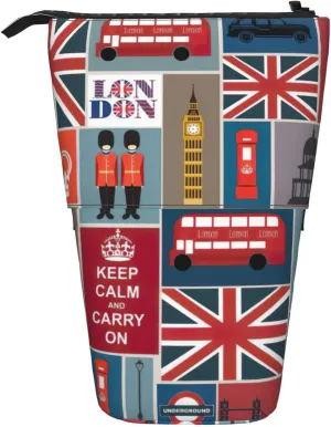 England Symbols Print Standing Pencil Pouch With Zipper Pencil Bag Pencil Case Organizer For Adult