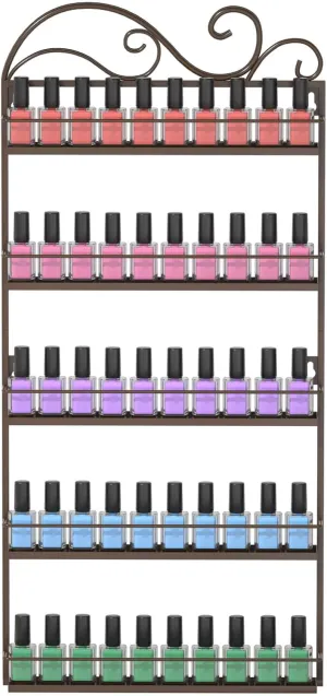 ERYTLLY Nail Polish Organizer，Wall Mounted Nail Polish Rack, Nail Polish Holder Stand, Rectangle Nail Polish Storage Organizer, Salon Nail Polish Shelf Organizer (Brown)