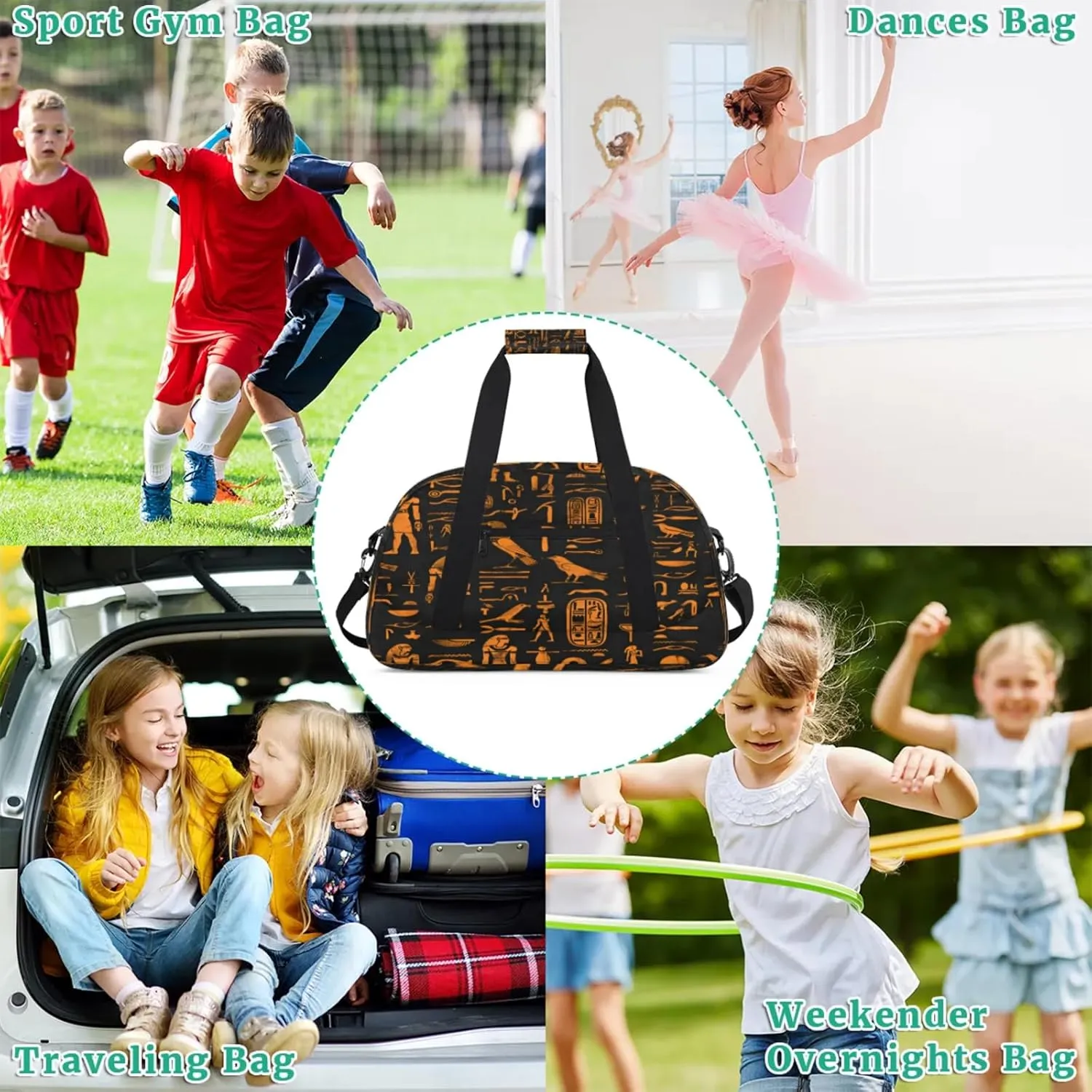 Ethnic Egypt Egyptian Gym Bag for Women Men, Sports Travel Duffel Bag Lightweight Workout Bag Carry On Overnight Weekender Bag