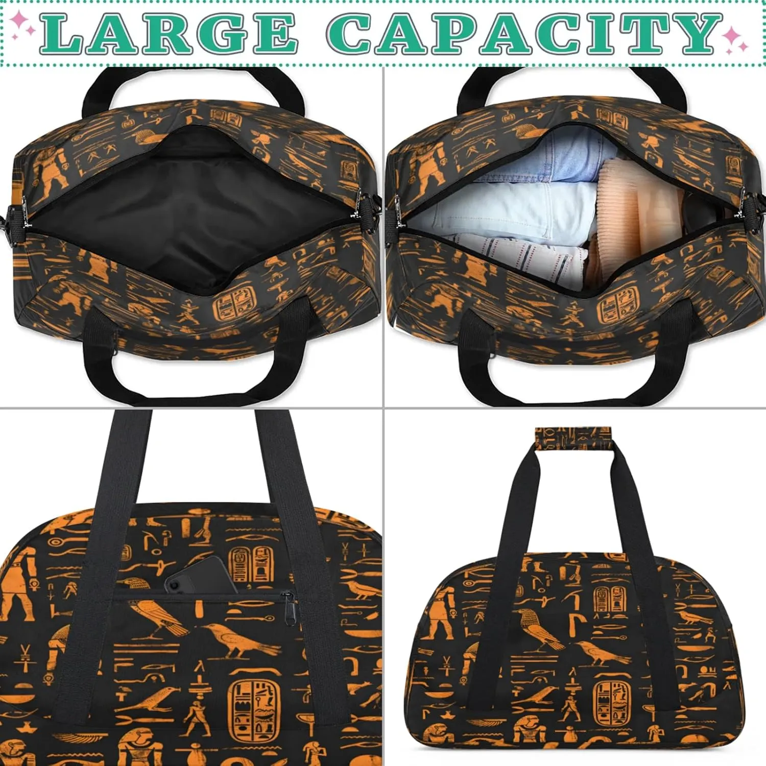 Ethnic Egypt Egyptian Gym Bag for Women Men, Sports Travel Duffel Bag Lightweight Workout Bag Carry On Overnight Weekender Bag