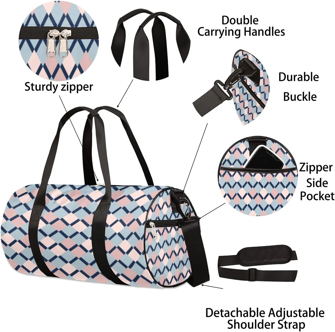 Ethnic Rhombus Bright Gym Bag Small Gym Duffel Bags for Men Women Overnight Weekender Bag Lightweight Sport Duffle Bag Carry On Gymbag