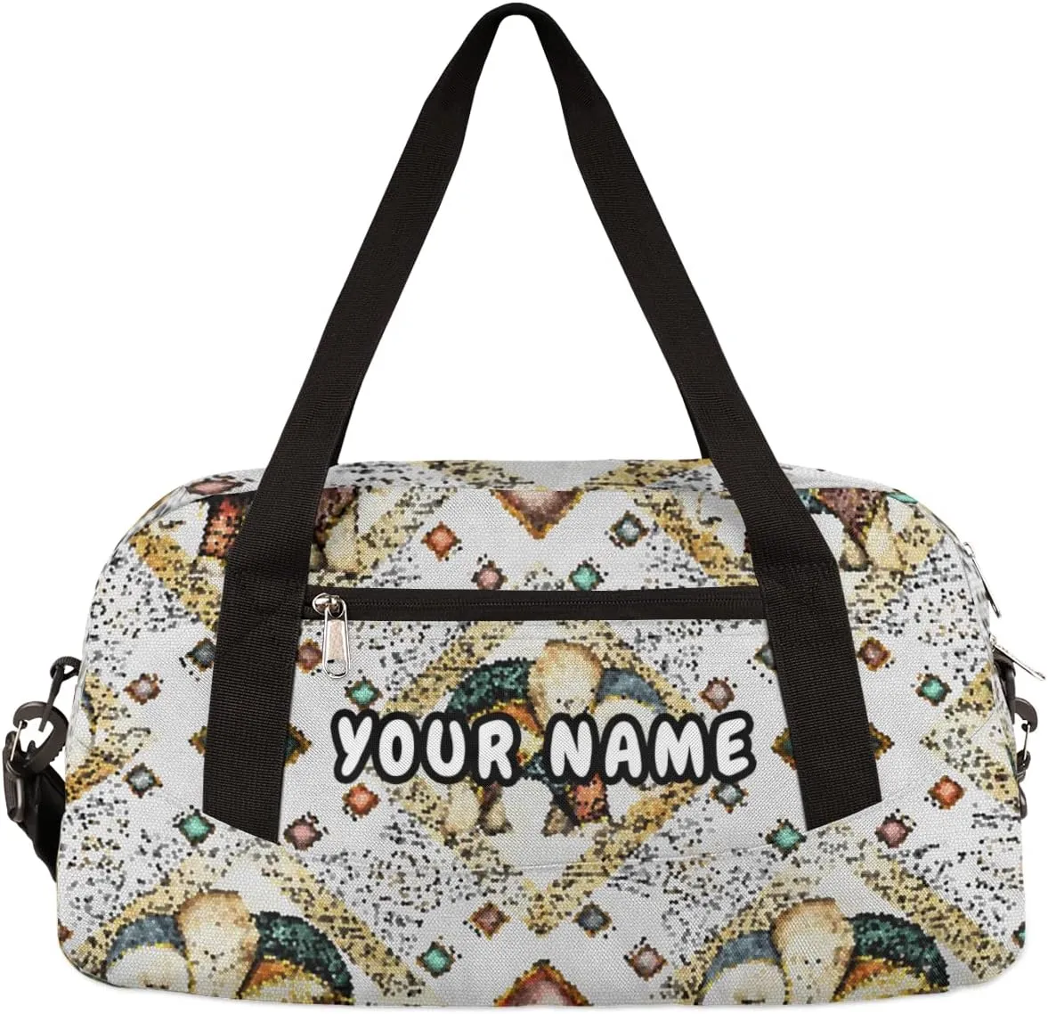 Ethnic Style Elephant Personalized Kids Duffel Bag for Girls Boys, Elephant Debris Custom Dance Bag Overnight Small Duffel Bag Carry On Weekend Sports Travel Bag for School Practice Gymnastics Ballet