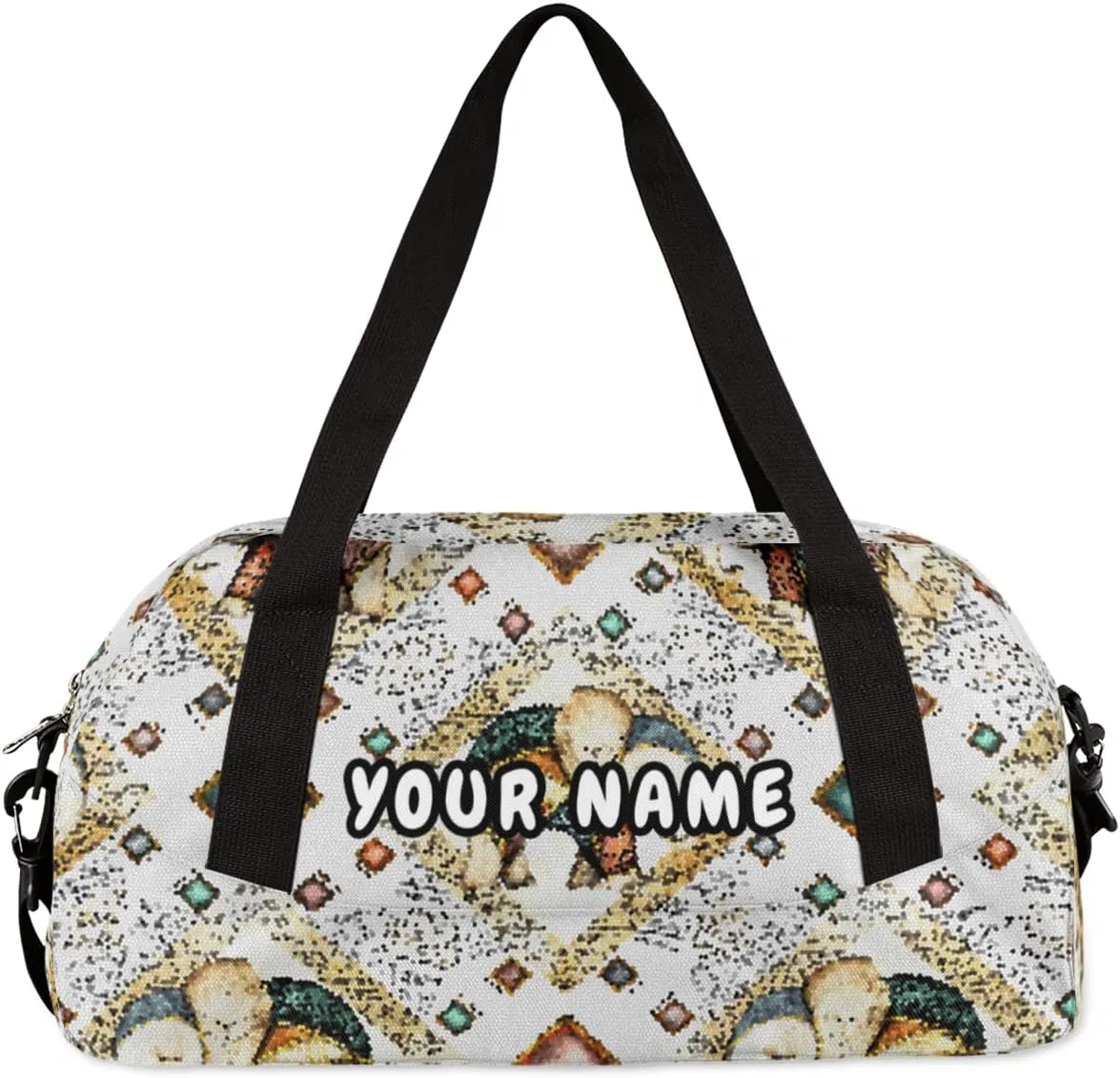 Ethnic Style Elephant Personalized Kids Duffel Bag for Girls Boys, Elephant Debris Custom Dance Bag Overnight Small Duffel Bag Carry On Weekend Sports Travel Bag for School Practice Gymnastics Ballet