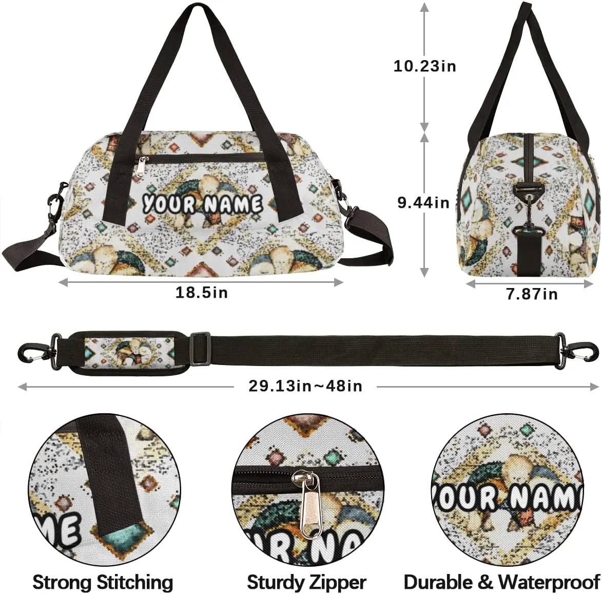 Ethnic Style Elephant Personalized Kids Duffel Bag for Girls Boys, Elephant Debris Custom Dance Bag Overnight Small Duffel Bag Carry On Weekend Sports Travel Bag for School Practice Gymnastics Ballet