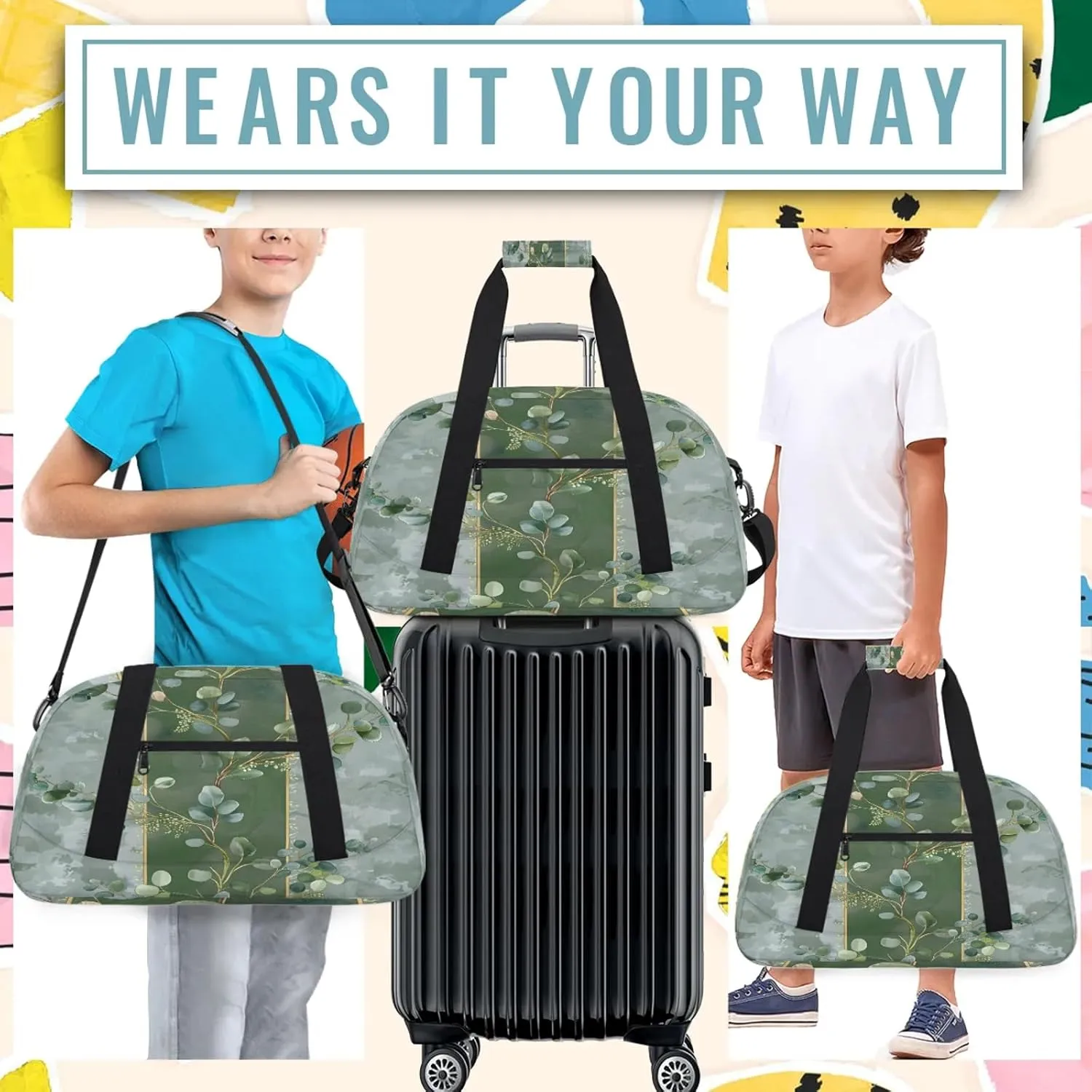 Eucalyptus Leaves Green Leaves Small Gym Bag 18 inch Carry On Duffel Bag for Weekender Travel Sports Workout Yoga Gymnastics Dance Ballet