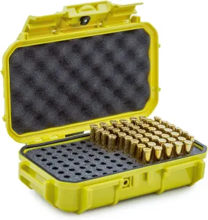 Evergreen 100 Pistol Round Bullet Locking Storage Case - Travel Safe/Mil Spec/Waterproof/USA Made - for .380 ACP, 9mm.40 S&W.45 ACP, 10mm, 5.7 FN.38 SPL.357 MAG (56 Yellow)