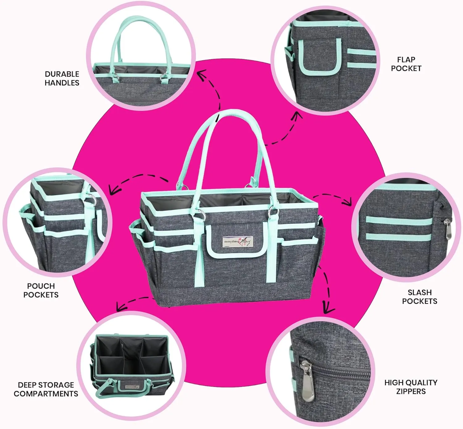 Everything Mary Deluxe Collapsible Store & Tote Organizer with Handles – Multipurpose Storage for Diapers, Snacks, Crafts, Toys, Office Supplies & Everyday Essentials