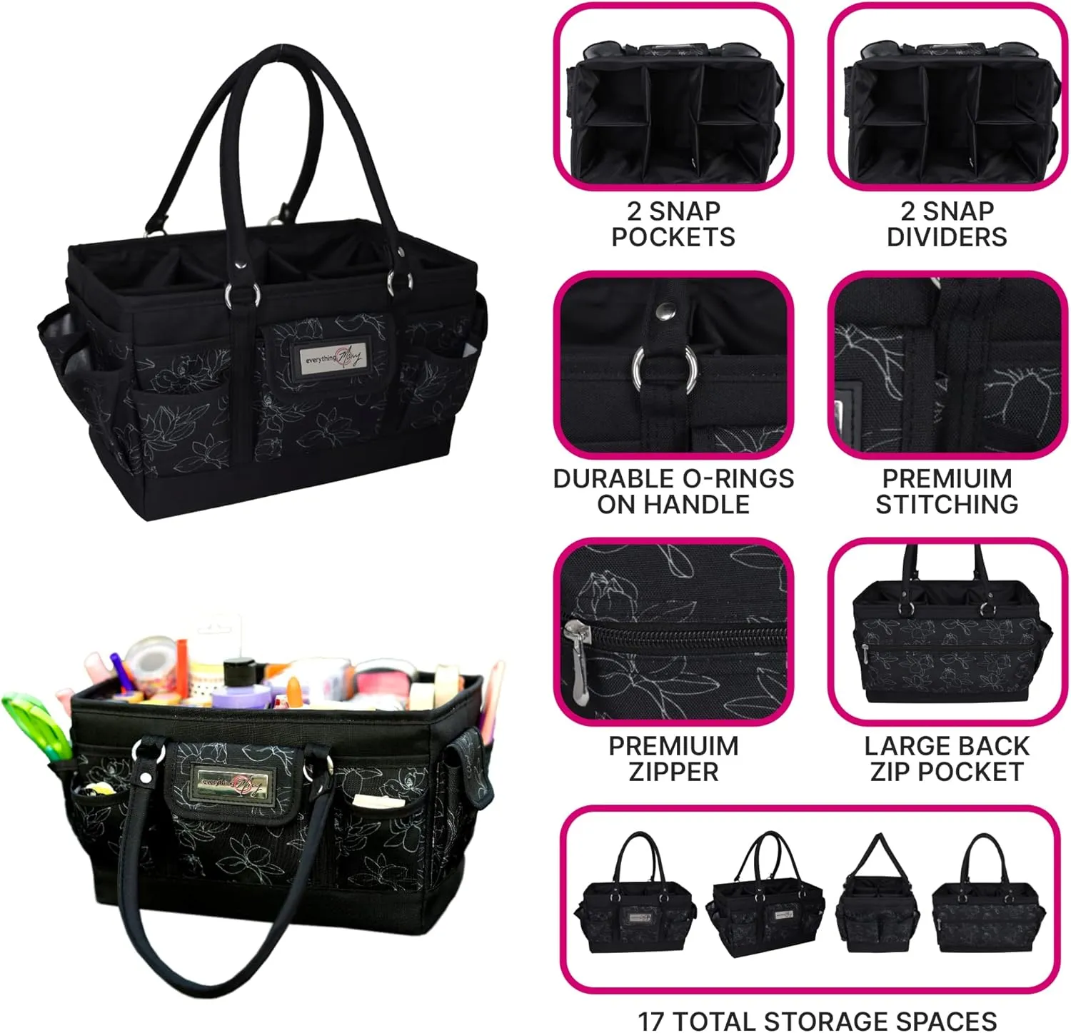 Everything Mary Deluxe Collapsible Store & Tote Organizer with Handles – Multipurpose Storage for Diapers, Snacks, Crafts, Toys, Office Supplies & Everyday Essentials