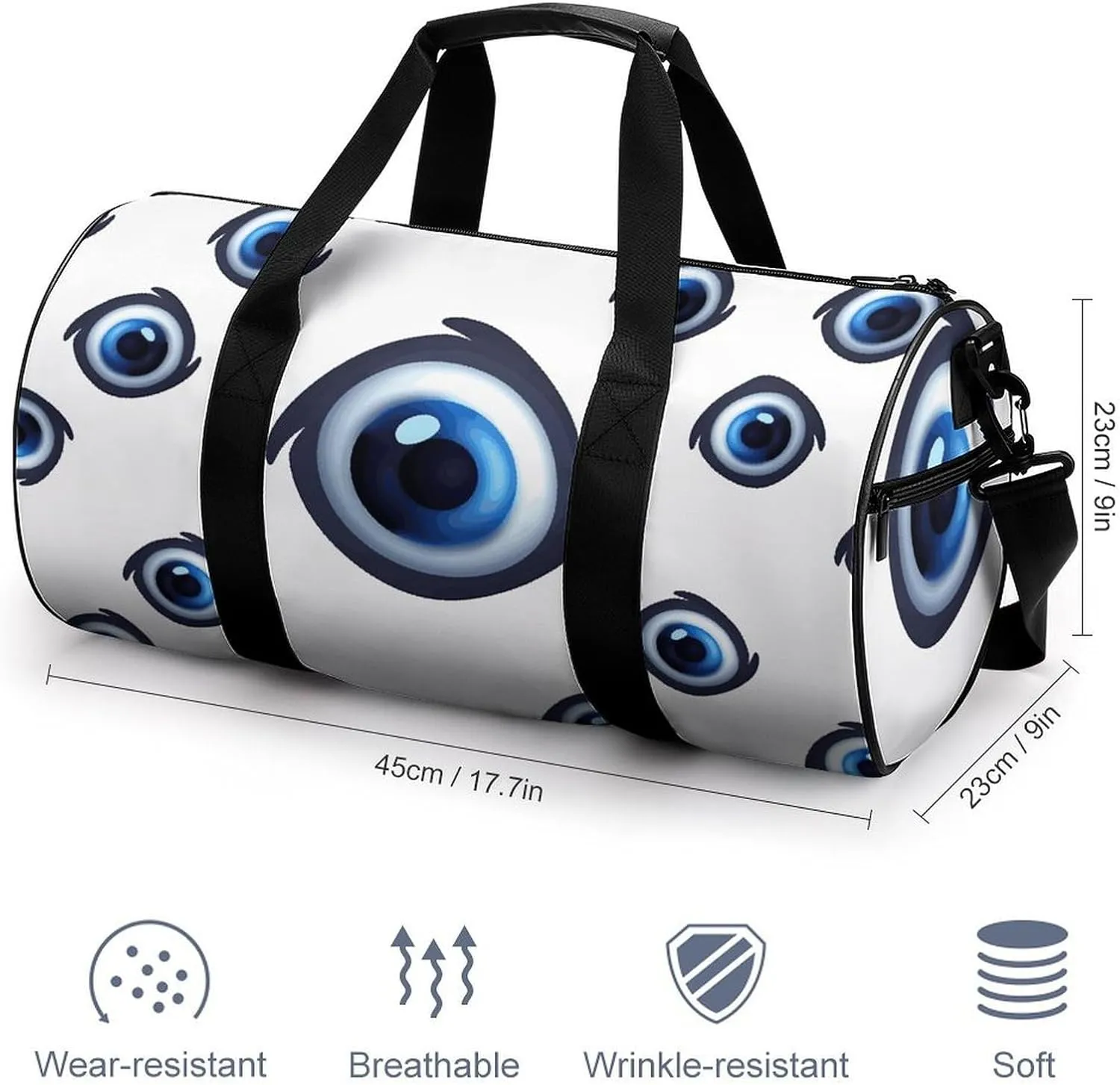 Evil Eyes Gym Bag Small Travel Duffle Bag with Compartment Carry On Weekender Bag for Women Men