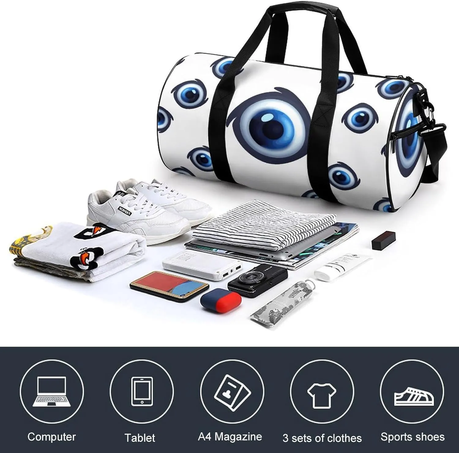 Evil Eyes Gym Bag Small Travel Duffle Bag with Compartment Carry On Weekender Bag for Women Men