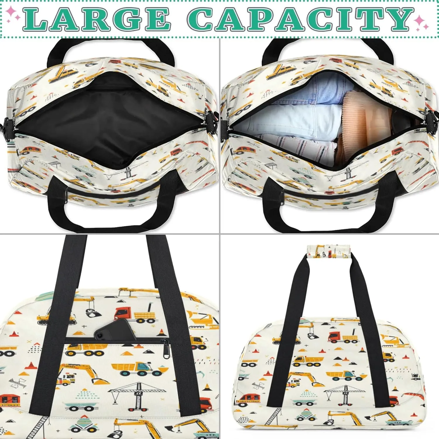 Excavator Gym Bag for Women Men, Sports Travel Duffel Bag Lightweight Workout Bag Carry On Overnight Weekender Bag