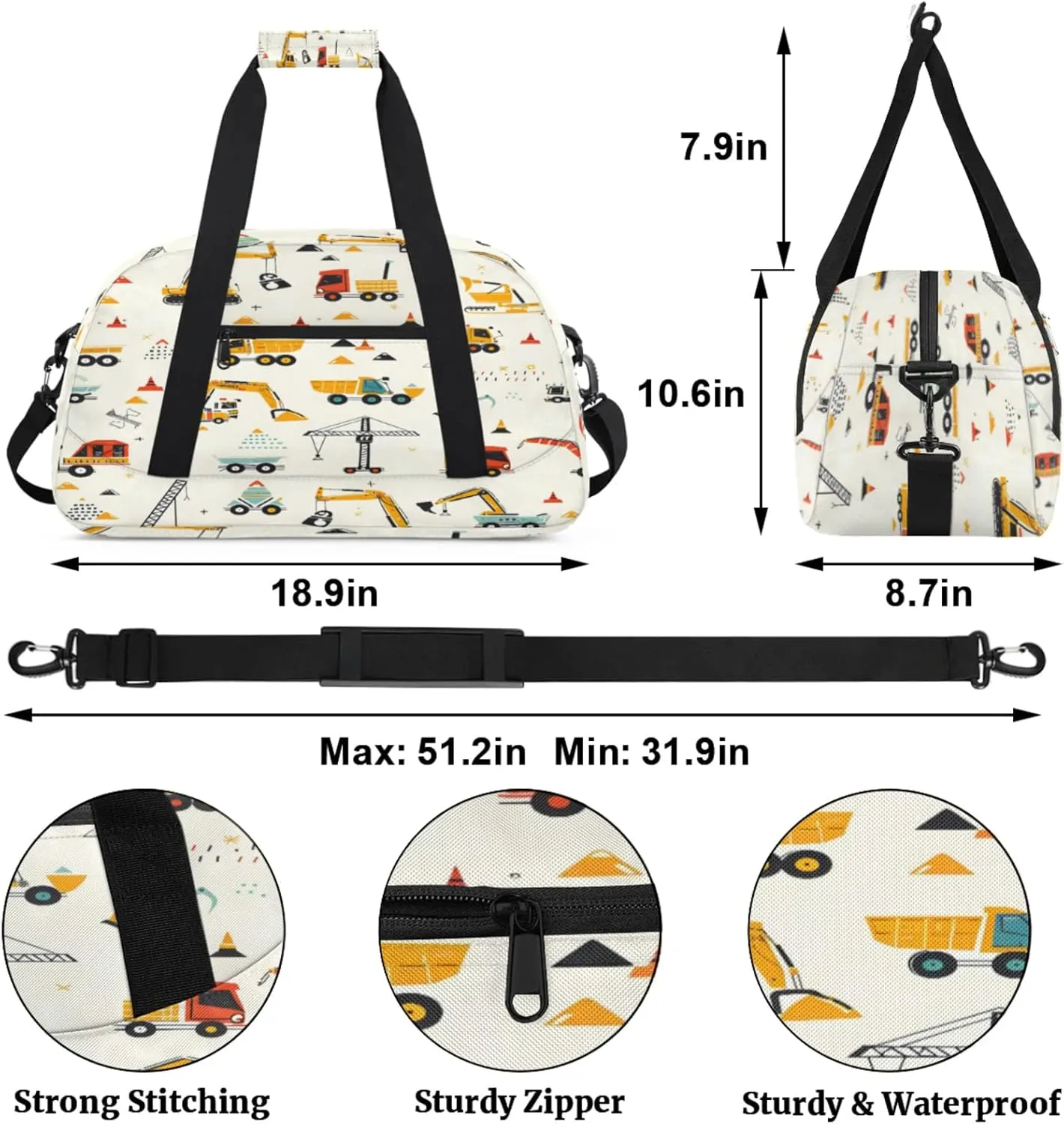 Excavator Gym Bag for Women Men, Sports Travel Duffel Bag Lightweight Workout Bag Carry On Overnight Weekender Bag