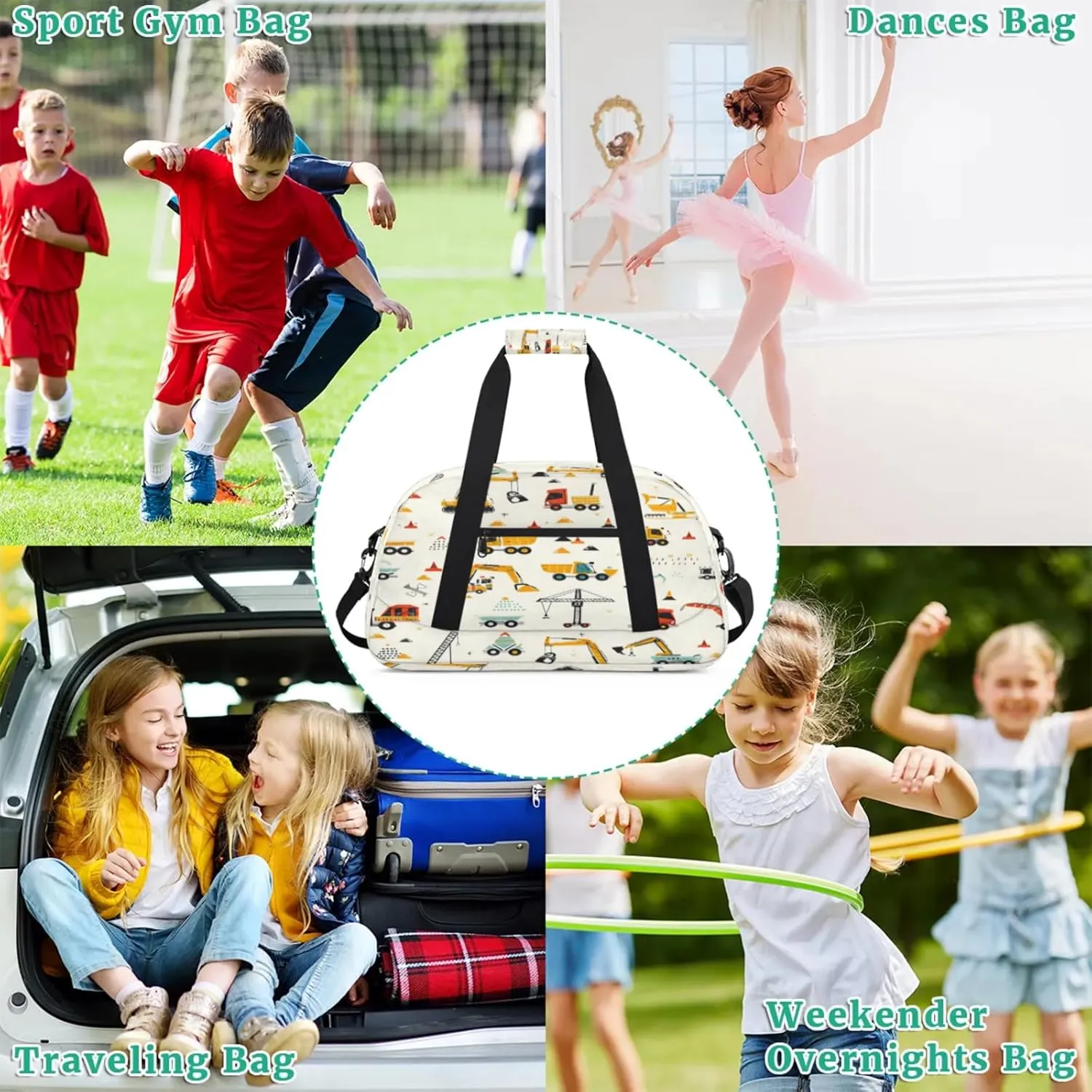 Excavator Gym Bag for Women Men, Sports Travel Duffel Bag Lightweight Workout Bag Carry On Overnight Weekender Bag