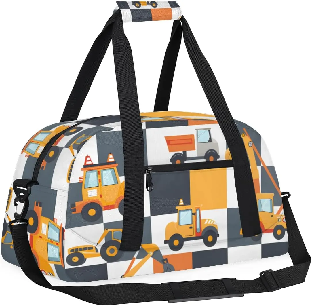 Excavator Tractor Boys Girls Gym Bag Dance Perform Training Duffel Bags Weekender Carry-On Tote Luggage Bag Ideal for School Practice or Overnight Trips