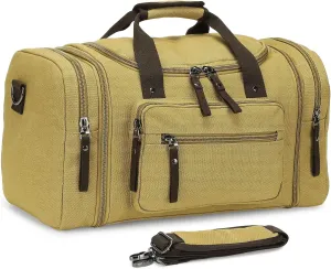 Expandable Canvas Duffel 50cm-58cm, Sturdy Zipper and Reinforced Handles, Lightweight Carry-On Weekender Bag for 3-5 Day Trips, Khaki