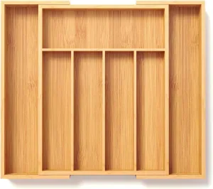 Expandable Kitchen Drawer Organizer,Bamboo Silverware Organizer for Utensils,Adjustable Flatware Tray(14.96 * 11.69~19.68 * 1.96)