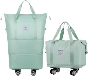 Expandable Rolling Duffel Bag with Wheels and Handles, Foldable Carry on Travel Duffle Luggage Bag, Green