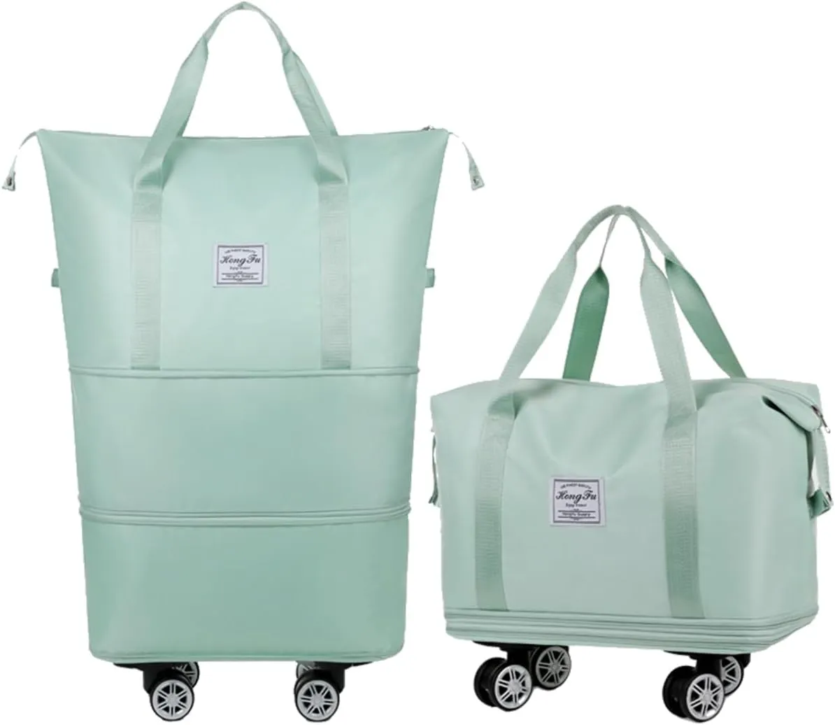 Expandable Rolling Duffel Bag with Wheels and Handles, Foldable Carry on Travel Duffle Luggage Bag, Green