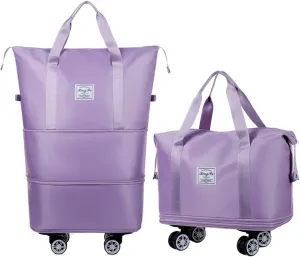 Expandable Rolling Duffel Bag with Wheels and Handles, Foldable Carry on Travel Duffle Luggage Bag, Violet