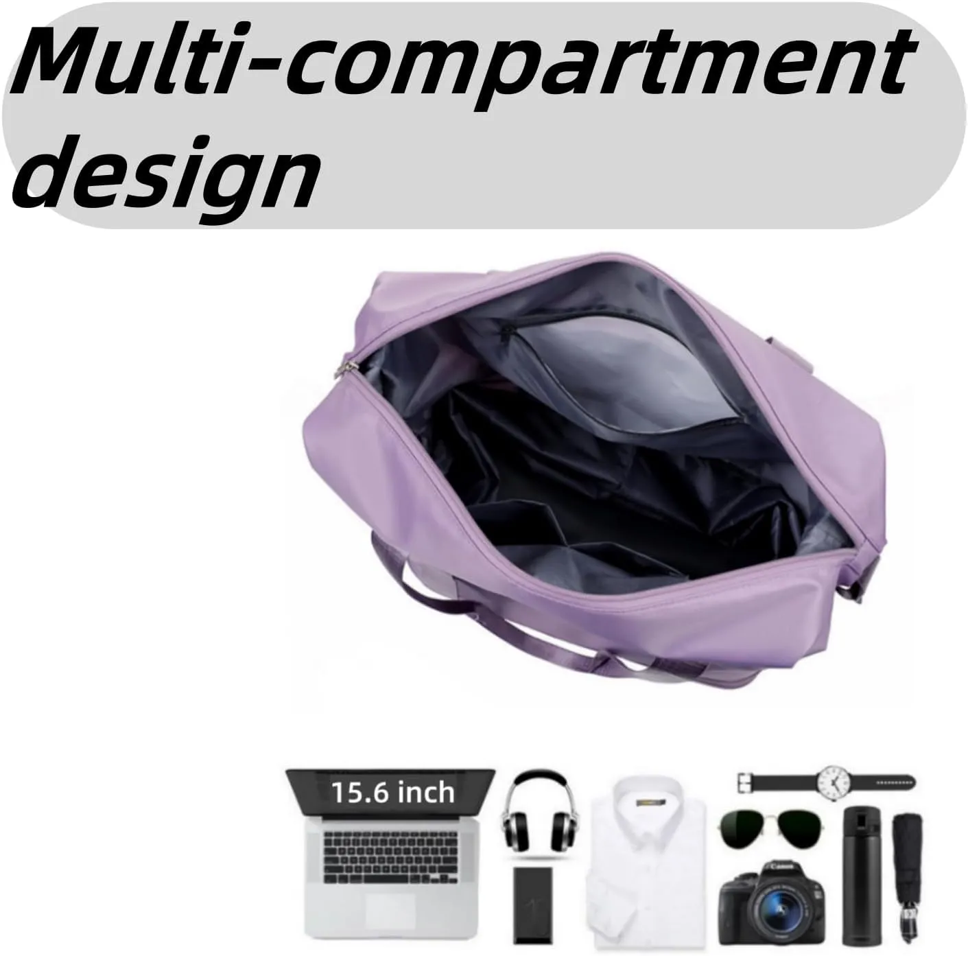Expandable Travel Bag, Travel Tote Bag with Trolley Sleeve, Extra Duffel Bag with Removable Wheels, Foldable Suitcase for Outdoor Action, Overnight Weekend (Purple)