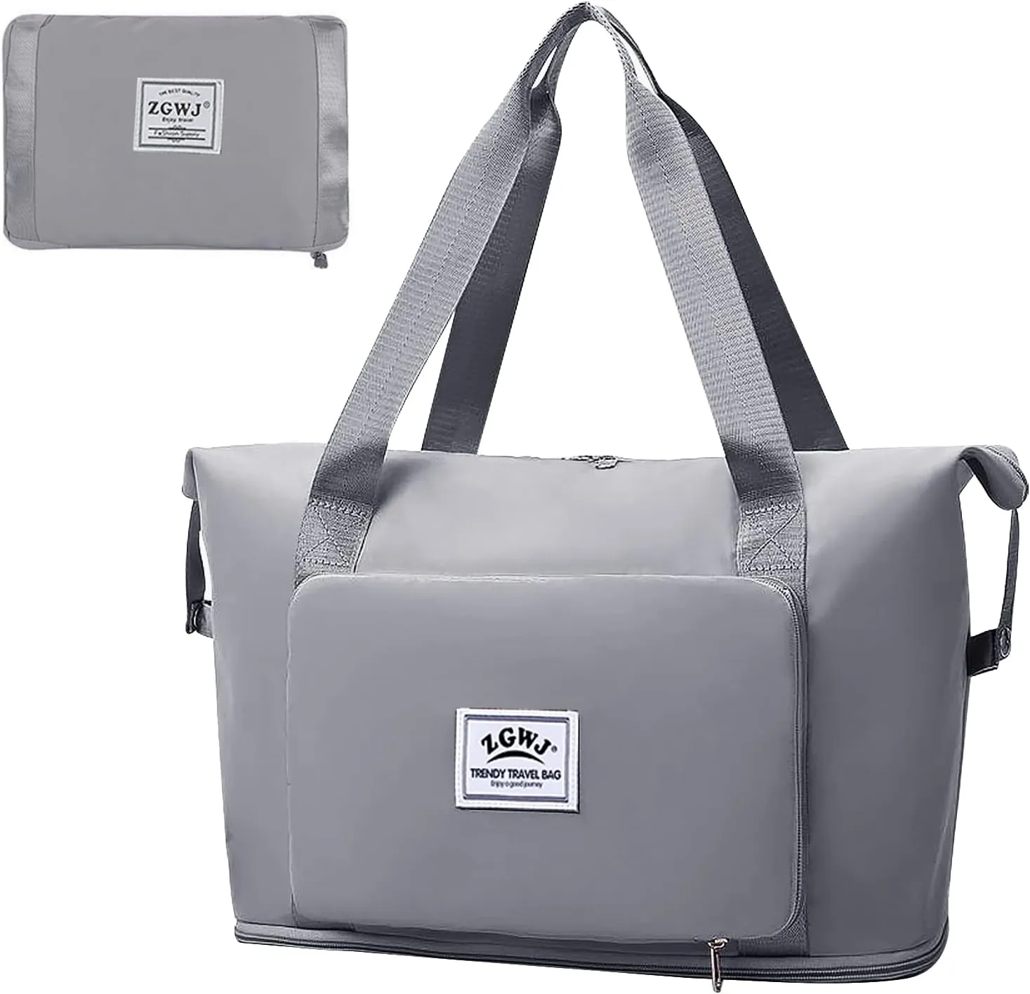 Expandable Travel Duffel Tote Bag - Foldable Overnight Weekender, Carry-On, Swim & Gym Bag - Fits Spirit Airlines Personal Item Size - Lightweight, Waterproof & Durable with Trolley Sleeve,Grey