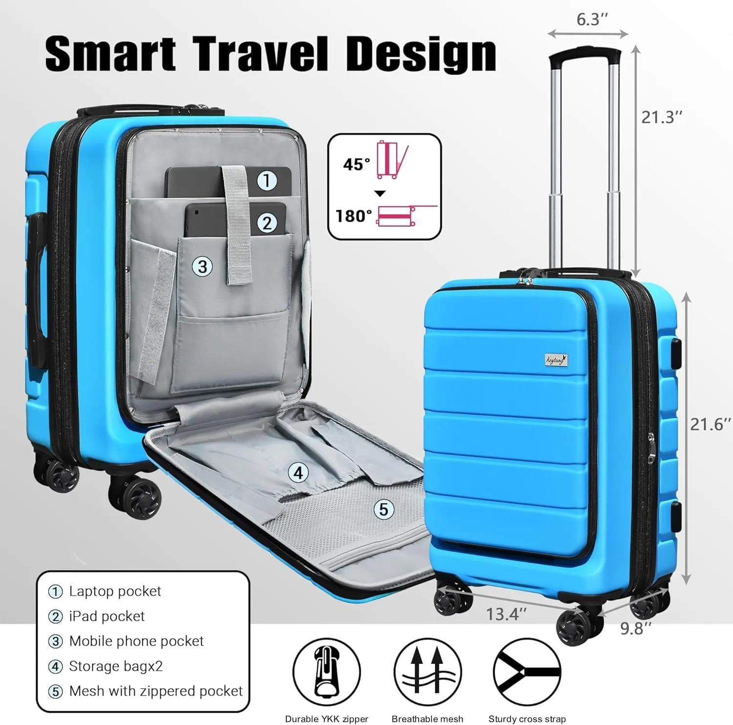 Explorer 20 inch Carry-On Luggage Set with TSA Lock, Lightweight Hardside Suitcase with Spinner Wheels, Expandable Checked Luggage with Front Pocket, Bonus Travel Backpack & Cosmetic Makeup Bag, Blue