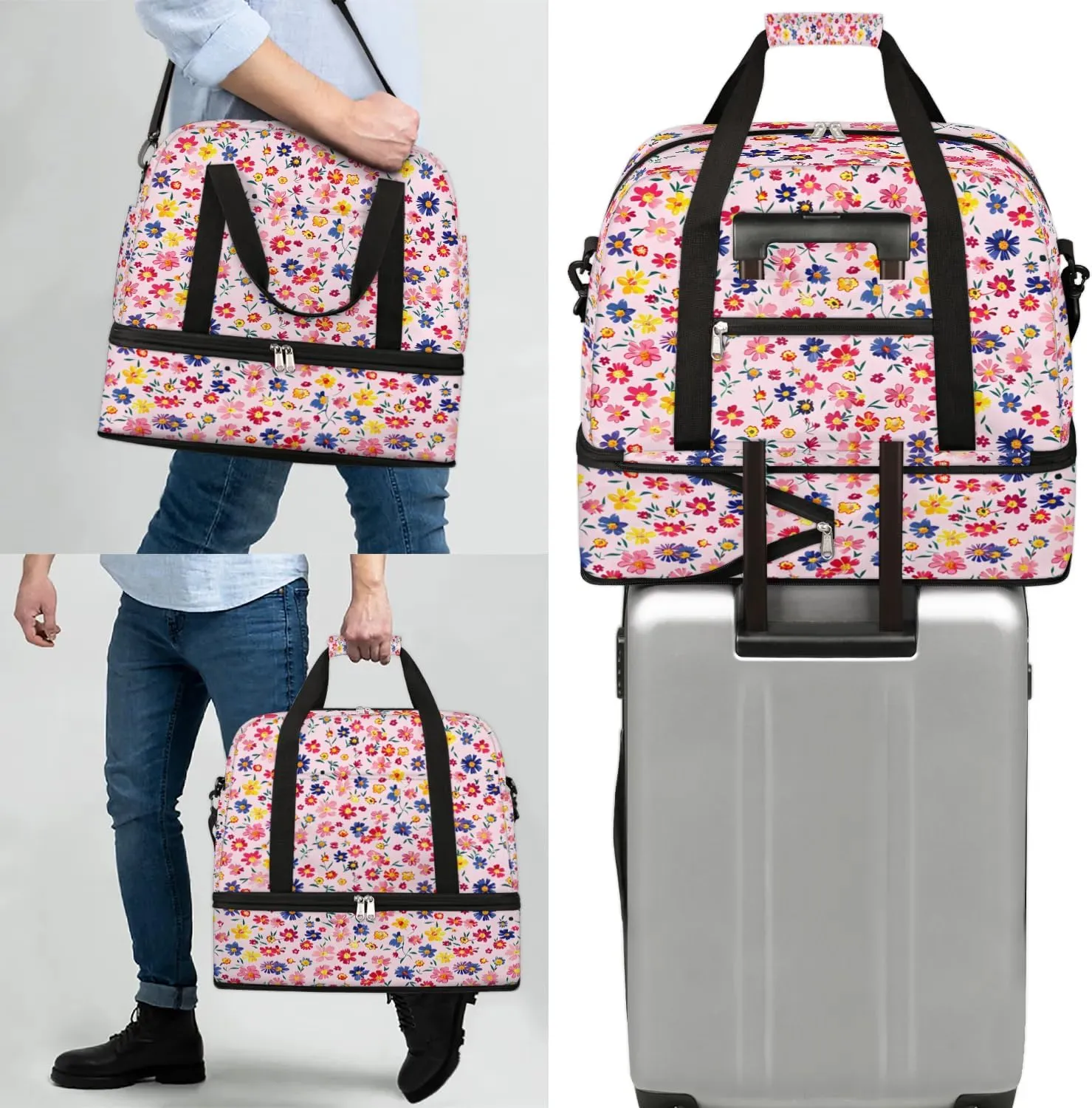 Exquisite Flora Colorful Printing Travel Duffle Bag, Collapsible Travel Bag Sports Gym Bag With Shoes Compartment Weekender Bag Overnight Bag For Women Men