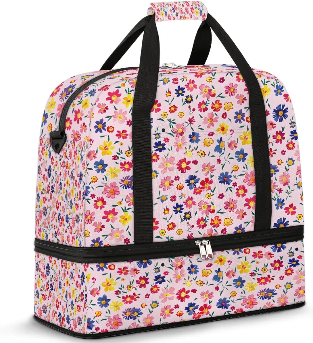 Exquisite Flora Colorful Printing Travel Duffle Bag, Collapsible Travel Bag Sports Gym Bag With Shoes Compartment Weekender Bag Overnight Bag For Women Men