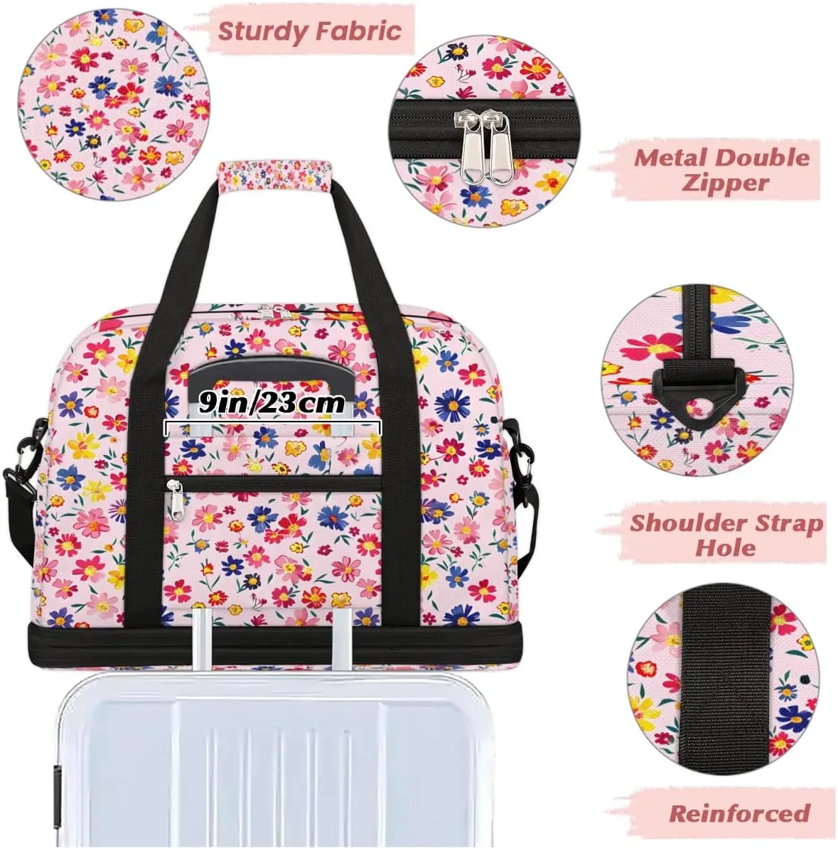 Exquisite Flora Colorful Printing Travel Duffle Bag, Collapsible Travel Bag Sports Gym Bag With Shoes Compartment Weekender Bag Overnight Bag For Women Men