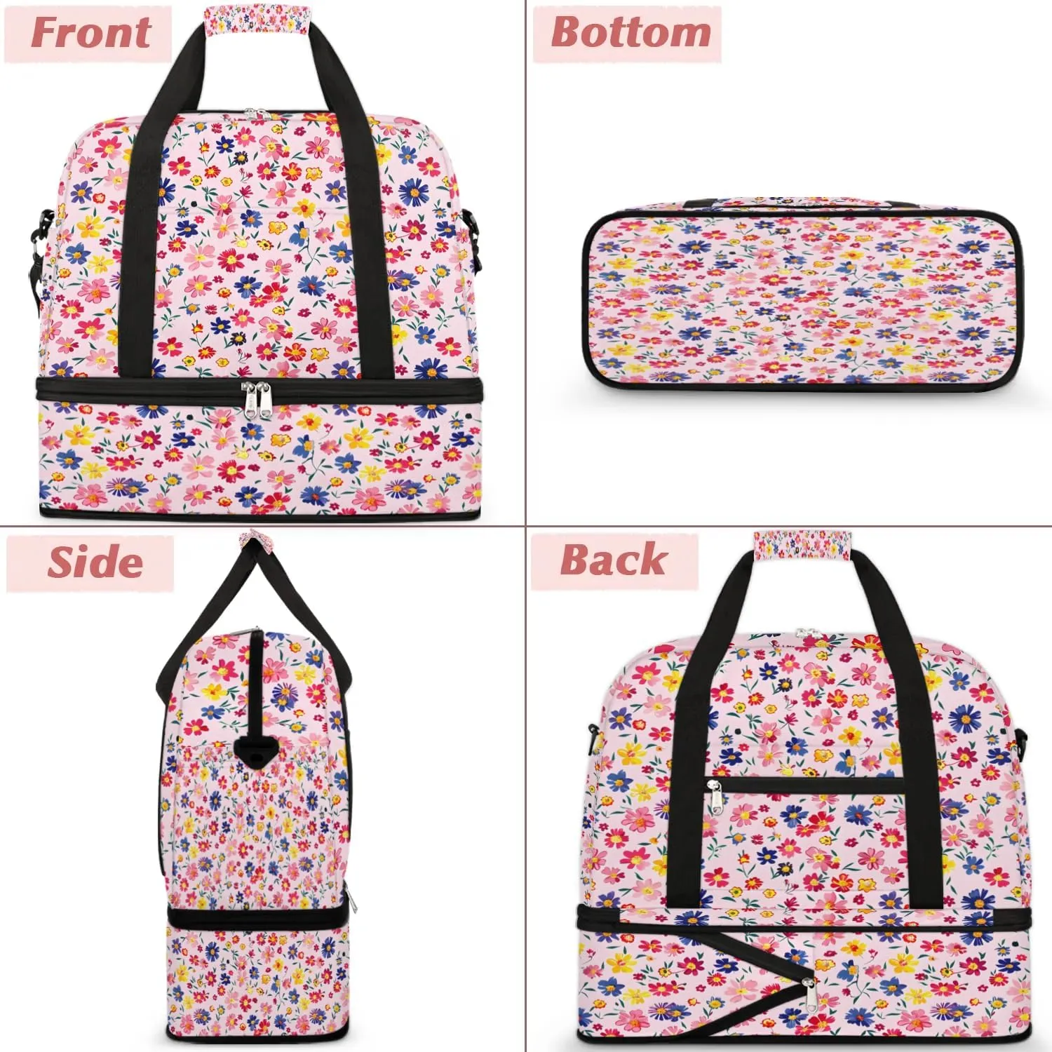 Exquisite Flora Colorful Printing Travel Duffle Bag, Collapsible Travel Bag Sports Gym Bag With Shoes Compartment Weekender Bag Overnight Bag For Women Men