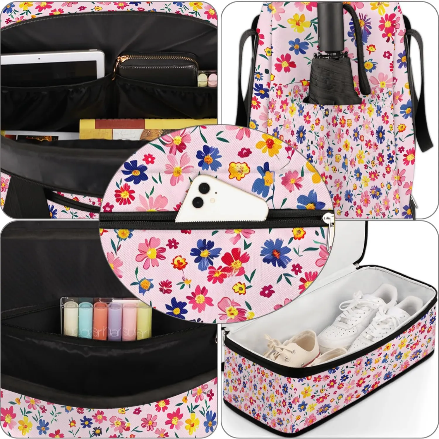 Exquisite Flora Colorful Printing Travel Duffle Bag, Collapsible Travel Bag Sports Gym Bag With Shoes Compartment Weekender Bag Overnight Bag For Women Men