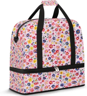 Exquisite Flora Colorful Printing Travel Duffle Bag, Collapsible Travel Bag Sports Gym Bag With Shoes Compartment Weekender Bag Overnight Bag For Women Men