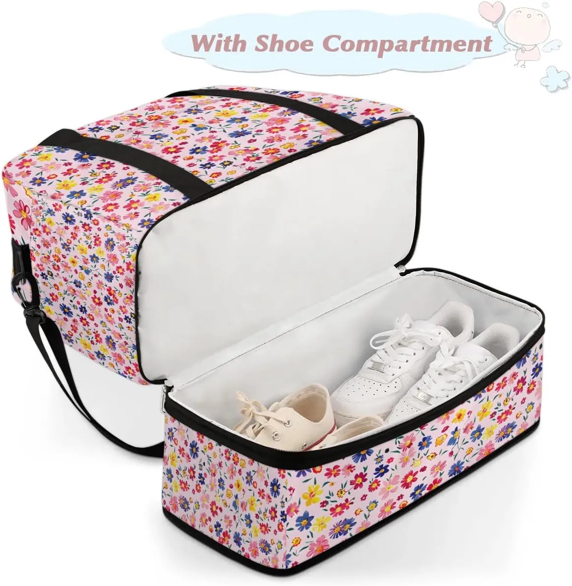 Exquisite Flora Colorful Printing Travel Duffle Bag, Collapsible Travel Bag Sports Gym Bag With Shoes Compartment Weekender Bag Overnight Bag For Women Men