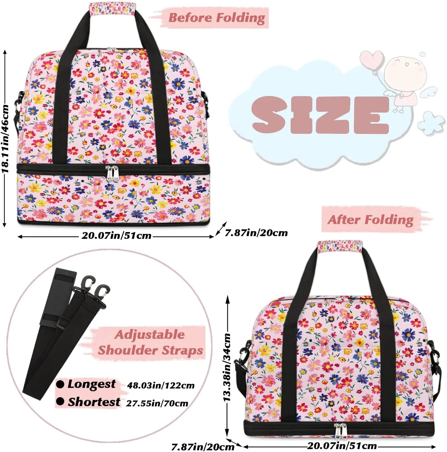 Exquisite Flora Colorful Printing Travel Duffle Bag, Collapsible Travel Bag Sports Gym Bag With Shoes Compartment Weekender Bag Overnight Bag For Women Men