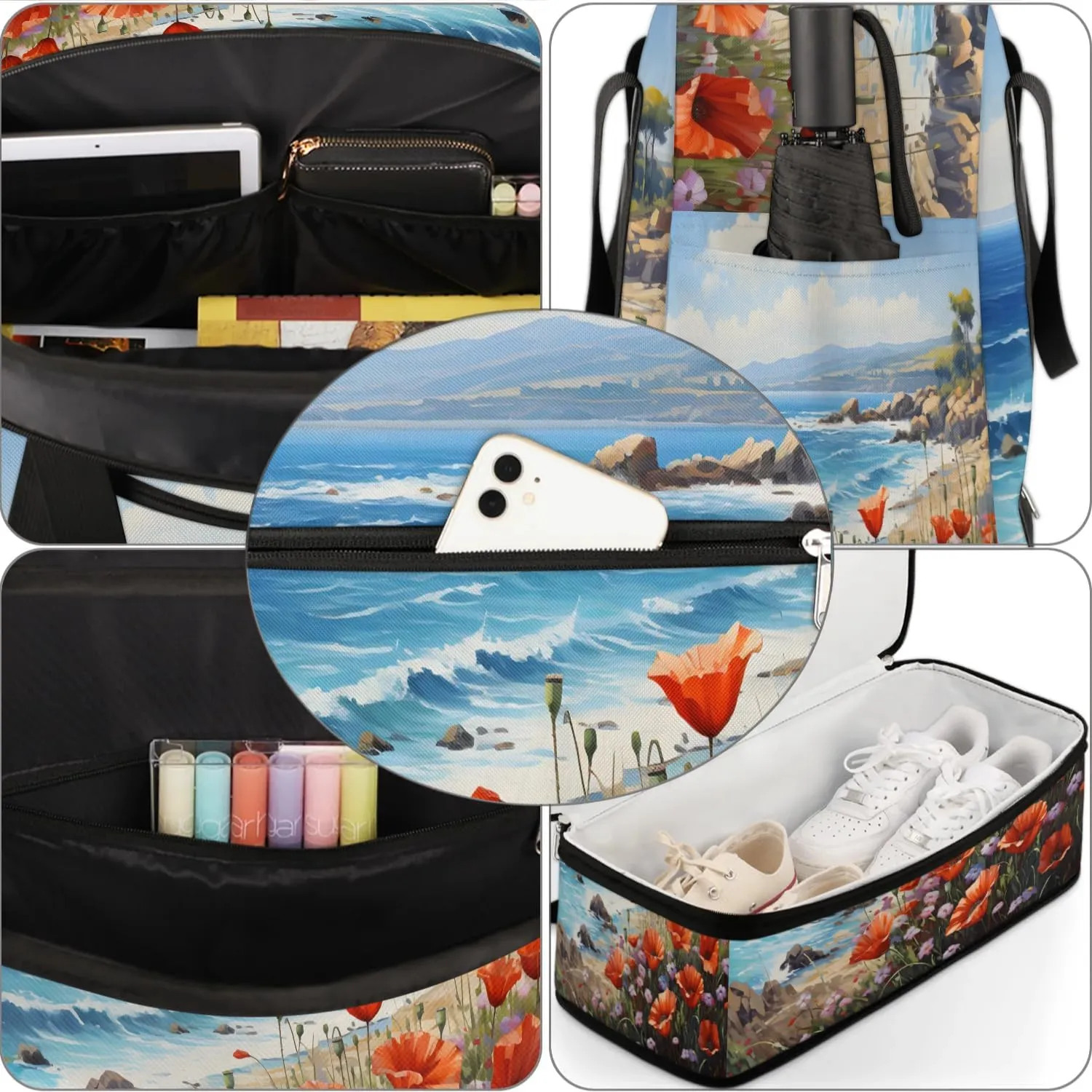 Exquisite Radiant Prints Flower Travel Duffle Bag, Collapsible Travel Bag Sports Gym Bag With Shoes Compartment Weekender Bag Overnight Bag For Women Men