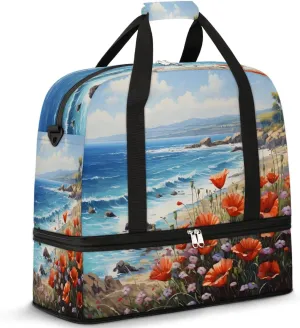 Exquisite Radiant Prints Flower Travel Duffle Bag, Collapsible Travel Bag Sports Gym Bag With Shoes Compartment Weekender Bag Overnight Bag For Women Men