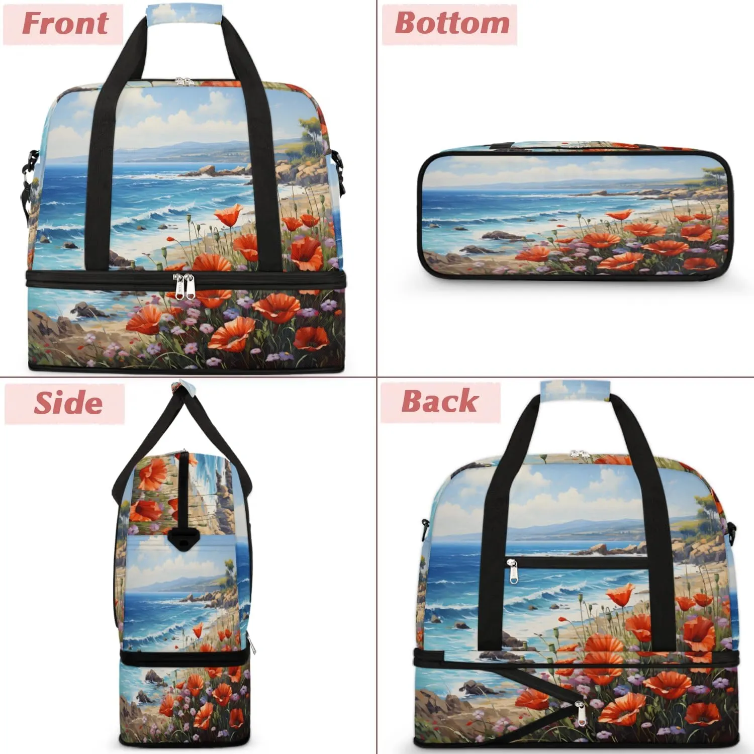 Exquisite Radiant Prints Flower Travel Duffle Bag, Collapsible Travel Bag Sports Gym Bag With Shoes Compartment Weekender Bag Overnight Bag For Women Men