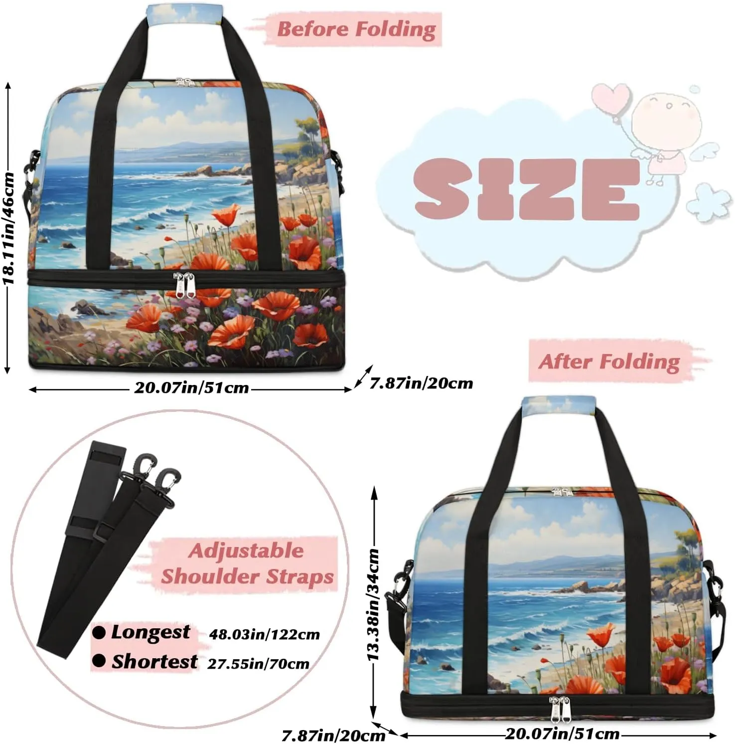 Exquisite Radiant Prints Flower Travel Duffle Bag, Collapsible Travel Bag Sports Gym Bag With Shoes Compartment Weekender Bag Overnight Bag For Women Men