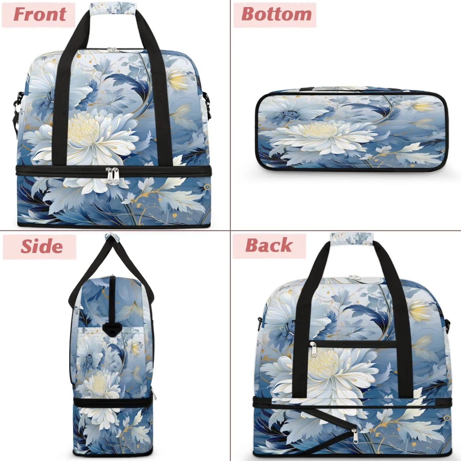 Exquisite Vivid Flora Printings Travel Duffle Bag, Collapsible Travel Bag Sports Gym Bag With Shoes Compartment Weekender Bag Overnight Bag For Women Men