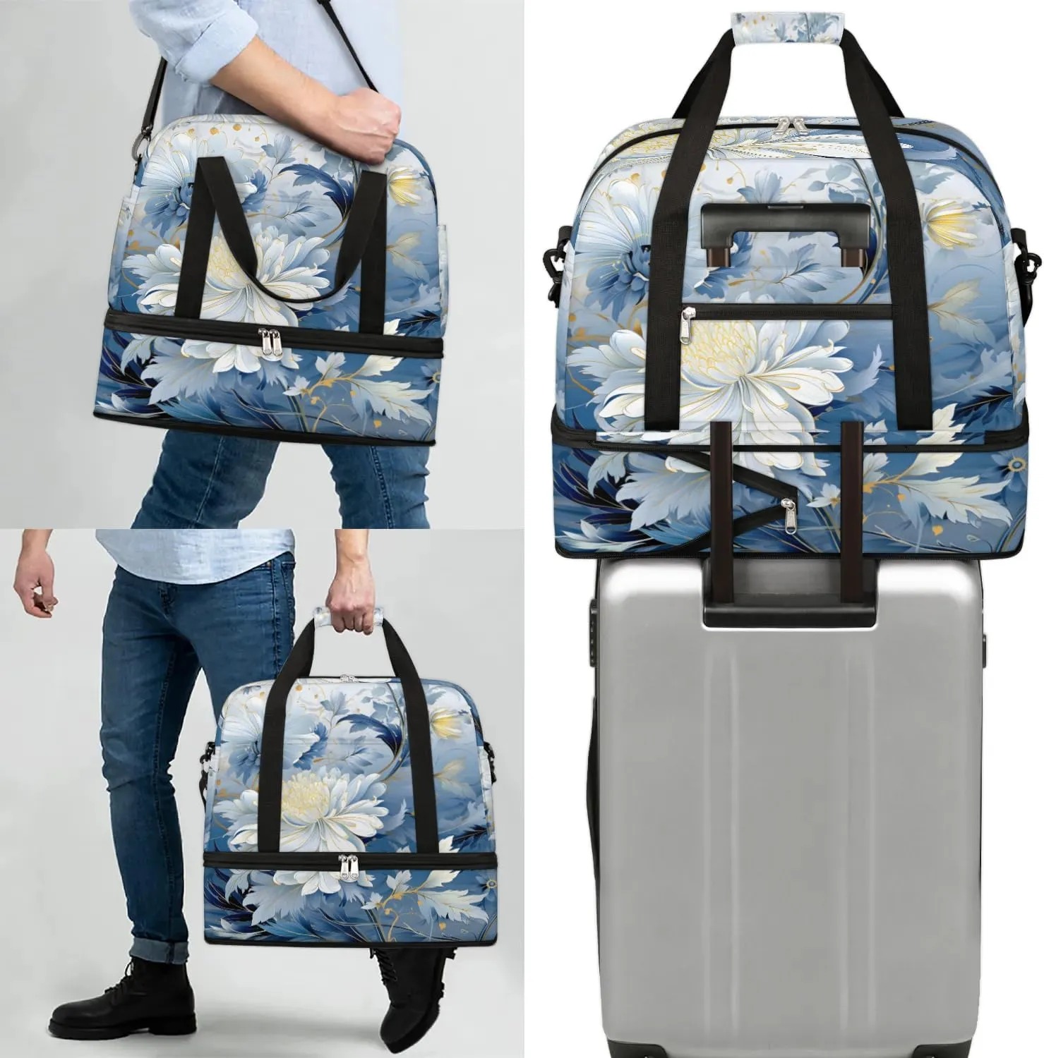 Exquisite Vivid Flora Printings Travel Duffle Bag, Collapsible Travel Bag Sports Gym Bag With Shoes Compartment Weekender Bag Overnight Bag For Women Men
