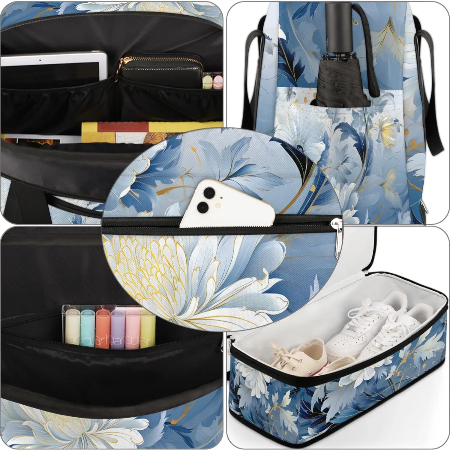 Exquisite Vivid Flora Printings Travel Duffle Bag, Collapsible Travel Bag Sports Gym Bag With Shoes Compartment Weekender Bag Overnight Bag For Women Men