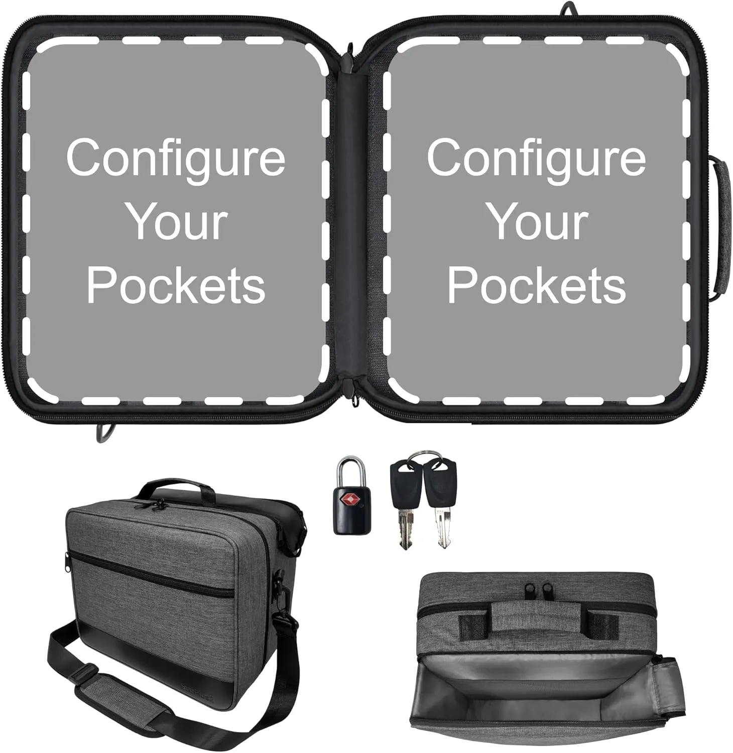 Extra-Large 2-Compartment Customizable Modular Pill Bottle Organizer, Medicine Bag, Case, Carrier for Medications, and Medical Supplies - for Home Storage and Travel - Dark Gray (with Lock)