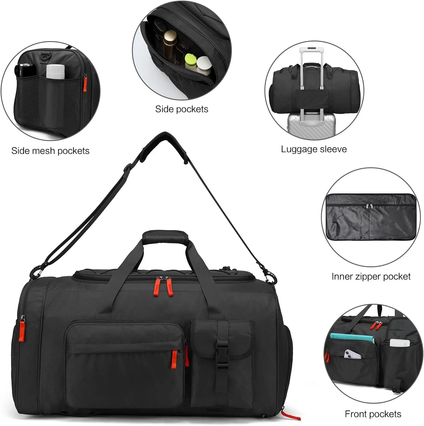 Extra Large Gym Bag Backpack with Shoes Compartment, 70L Heavy Duty Sports Duffle Bag for Men & Women, Workout Duffel Bag, Weekender Overnight Backpack for Travel Camping, Black