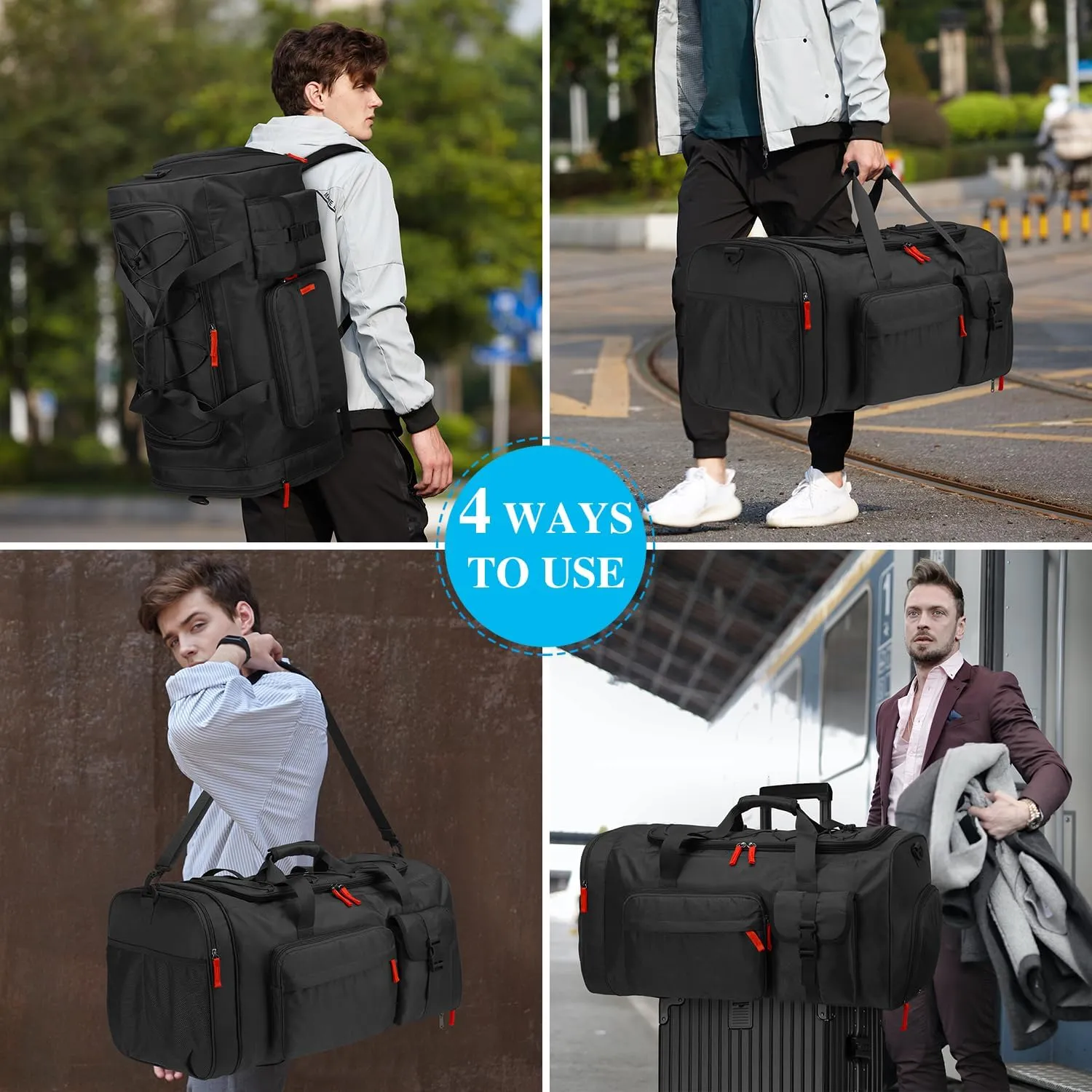 Extra Large Gym Bag Backpack with Shoes Compartment, 70L Heavy Duty Sports Duffle Bag for Men & Women, Workout Duffel Bag, Weekender Overnight Backpack for Travel Camping, Black