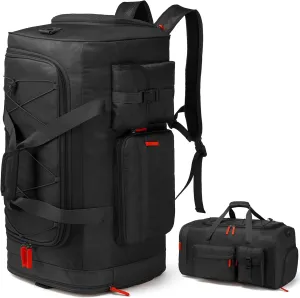 Extra Large Gym Bag Backpack with Shoes Compartment, 70L Heavy Duty Sports Duffle Bag for Men & Women, Workout Duffel Bag, Weekender Overnight Backpack for Travel Camping, Black